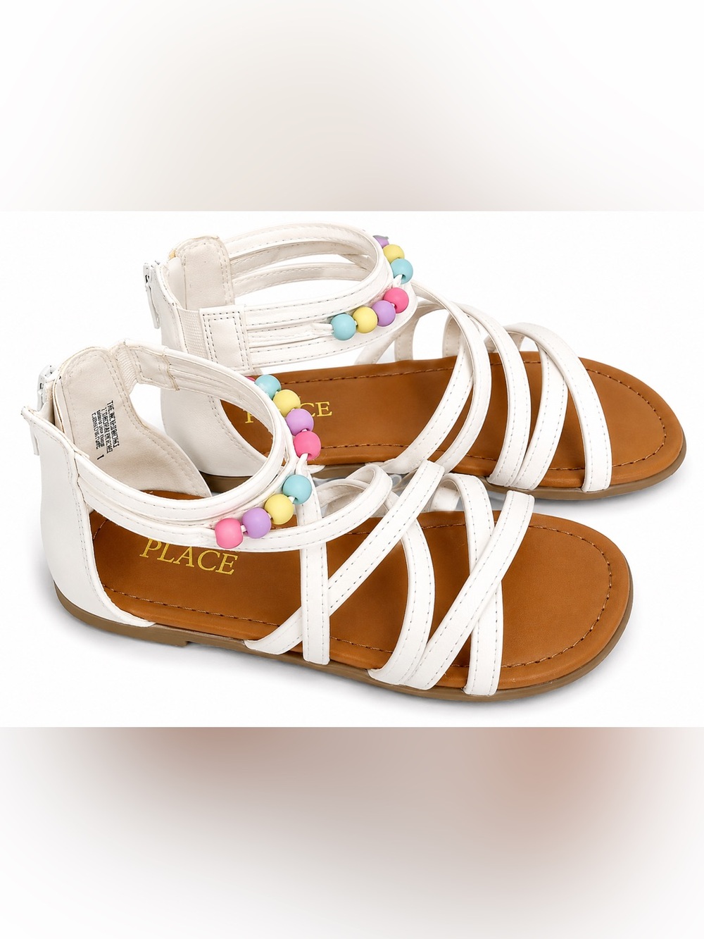 The Children’s Place Girls White Beaded Gladiator Sandals Size 1 NWT Summer